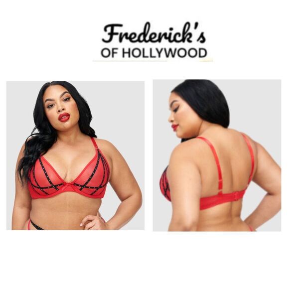 NWT Frederick’s of Hollywood Rozlyn Mesh and Stud Full Figure Bra (Size 42D) - Picture 1 of 6